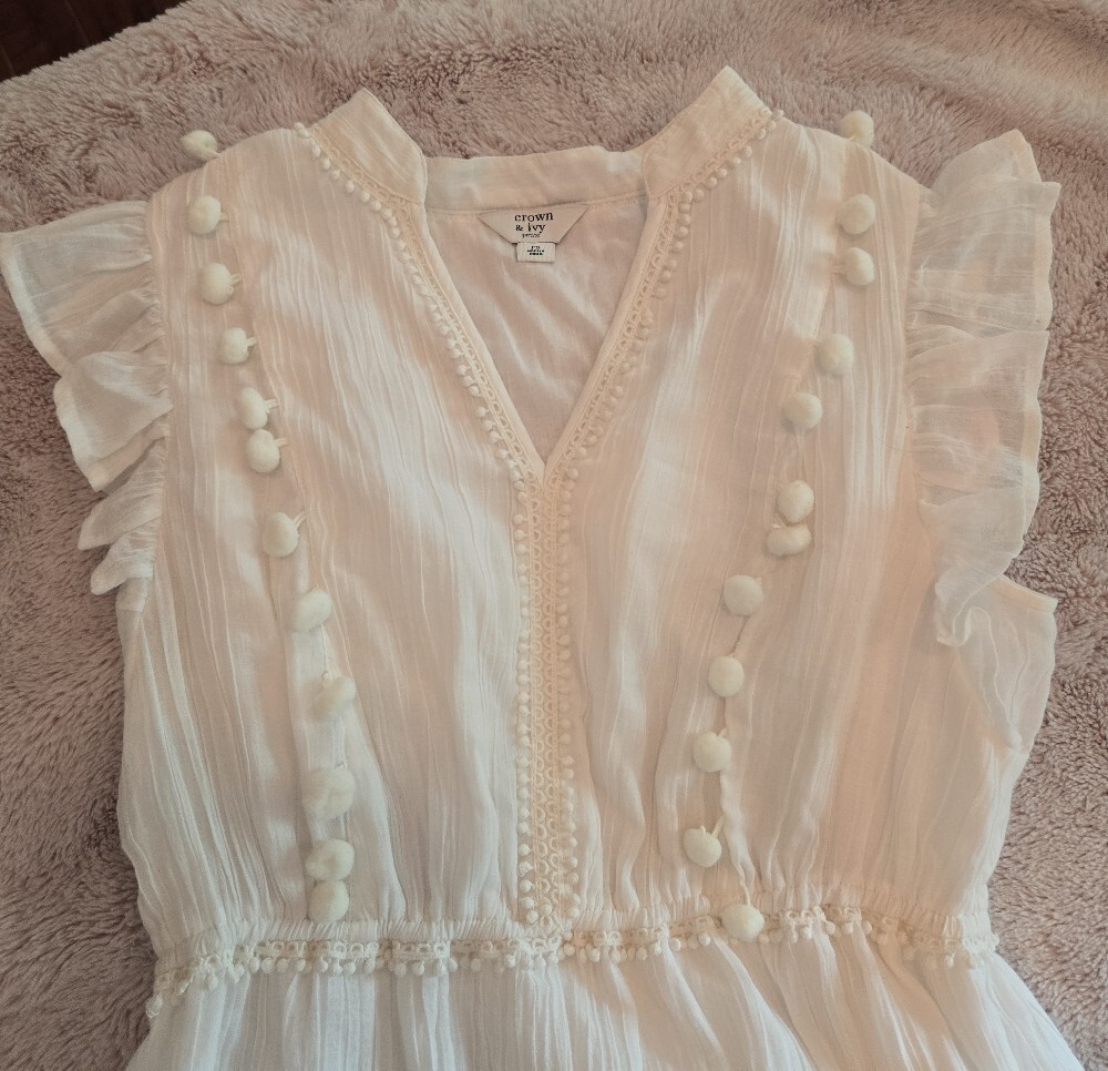 crown & ivy Girls White Pom-Pom Tiered Dress - Picture 2 of 3